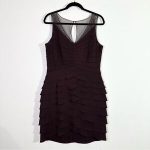 Eliza J Dark Brown Bandage Layered Mesh Sleeveless V-Neck Dress